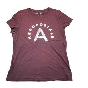 Aeropostale Classic Crew Graphic Burgundy Floral Logo XXL T Shirt Lightweight